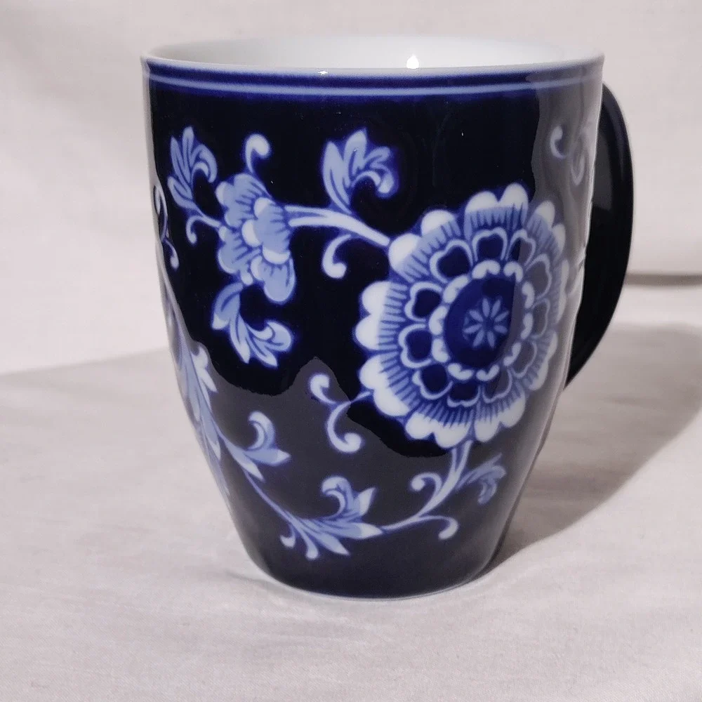Pier 1 Mandarin Porcelain Coffee Mug Cobalt Blue White Floral